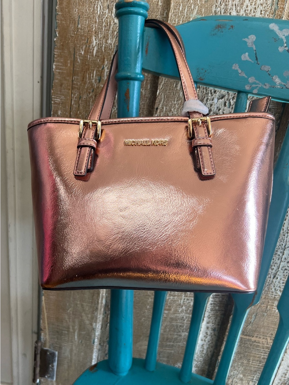 NWT... Michael Kors Rose Gold Metallic Satchel with Crossbody Strap. OBO